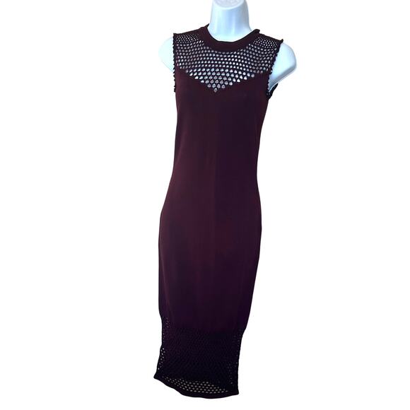 Bailey 44 Burgundy Midi Dress XS Bodycon Sleeveless Mesh Career Designer $248 - Picture 1 of 5